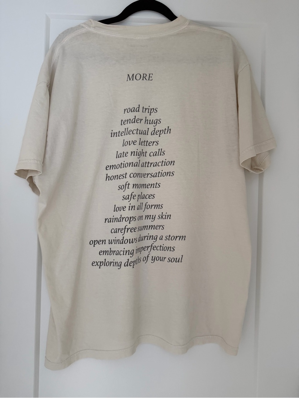 Rumored Cream Short-Sleeve Tee with 'MORE' Text Back